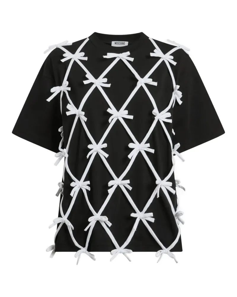 Moschino bow-embellished latticework T-shirt - Schwarz Schwarz