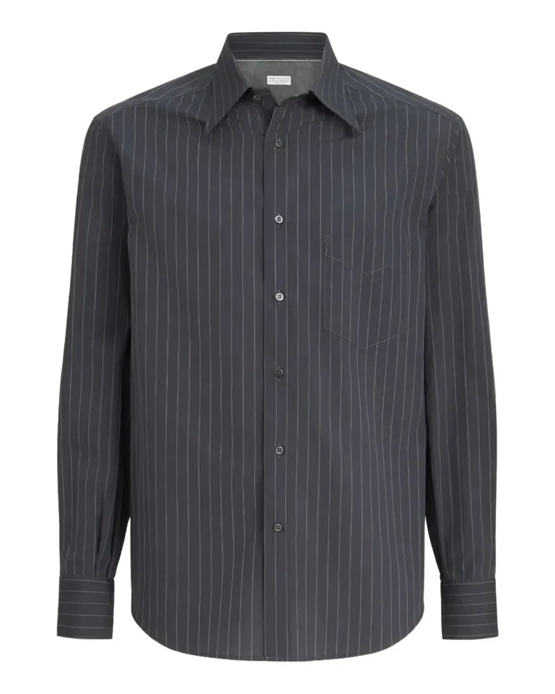Brunello Cucinelli double pinstripe cotton overshirt with Italian collar and chest pocket - Grau Grau
