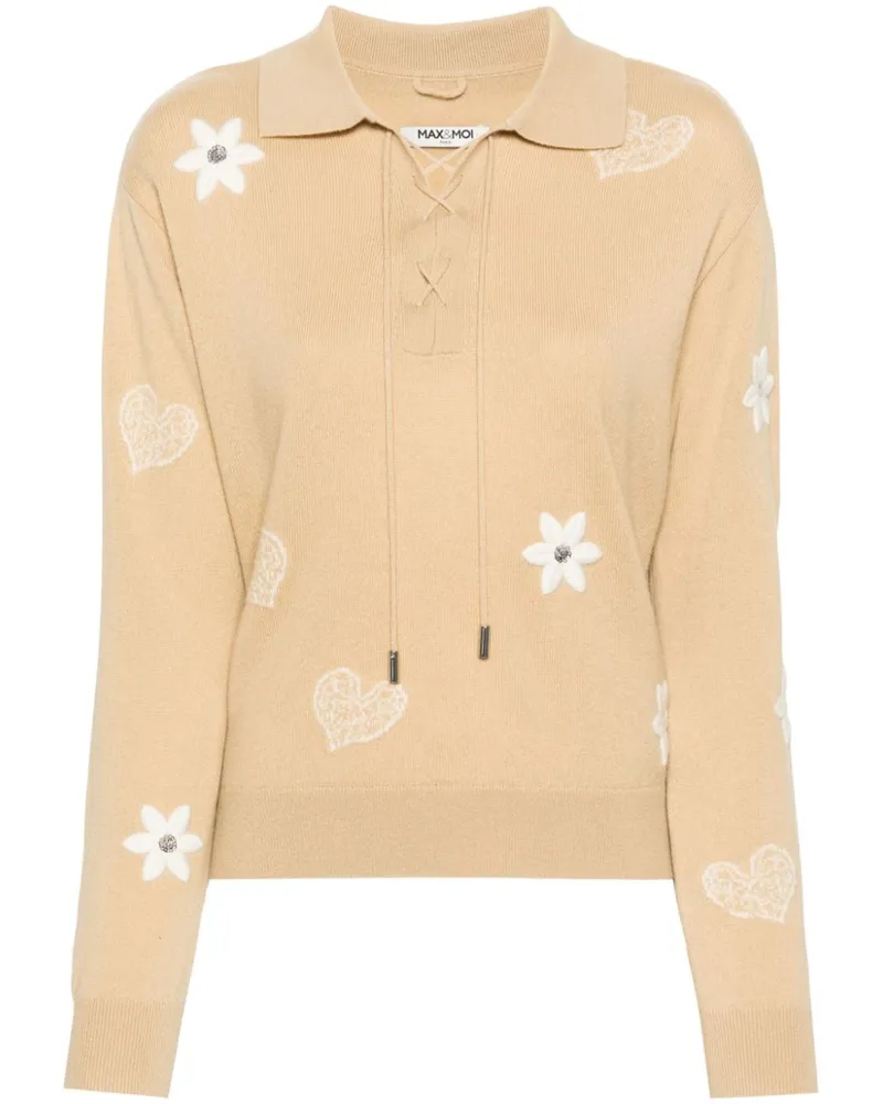 MAX&MOI Pinta Pullover mit blumiger Stickerei Nude