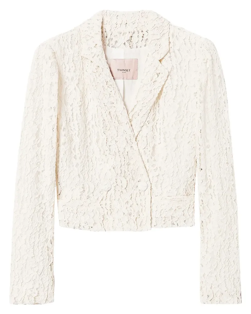 Twin-Set Blazer mit Spitzeneinsatz - Weiß Weiß