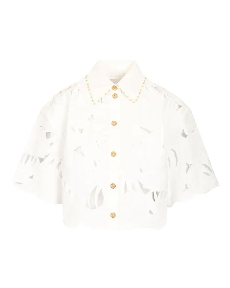 Zimmermann Mahon embroidered cropped shirt - Weiß Weiß