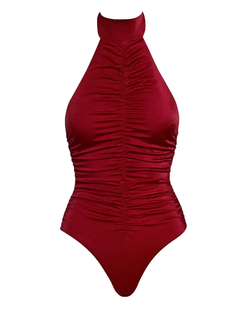 Noire Swimwear Geraffter Neckholder-Badeanzug - Rot Rot