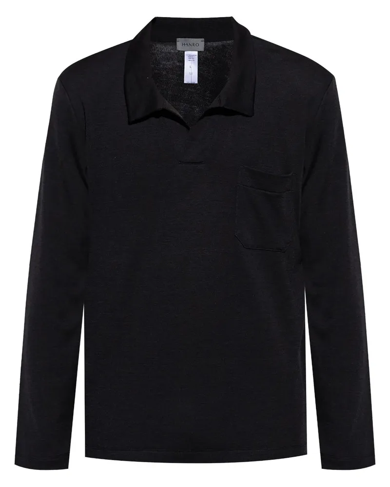 Hanro Langärmeliges Poloshirt - Schwarz Schwarz