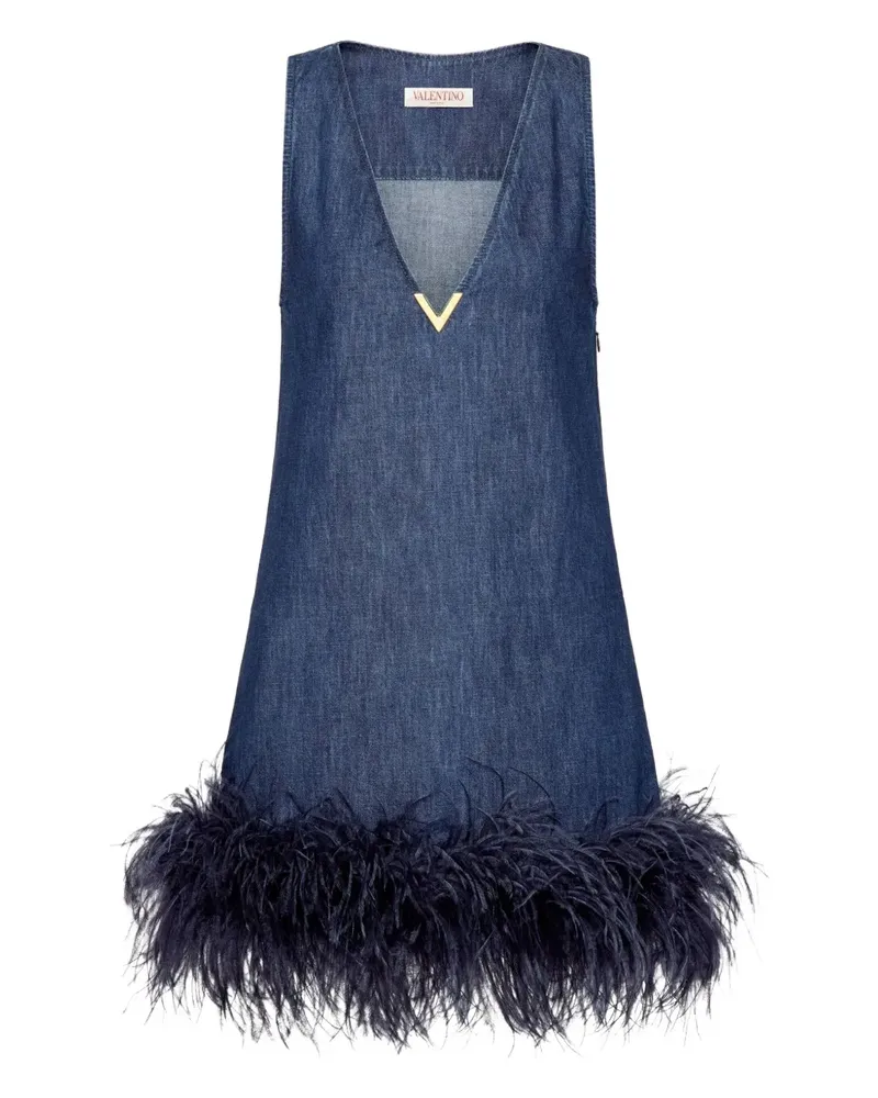 Valentino Garavani Jeanskleid mit Federbesatz - Blau Blau