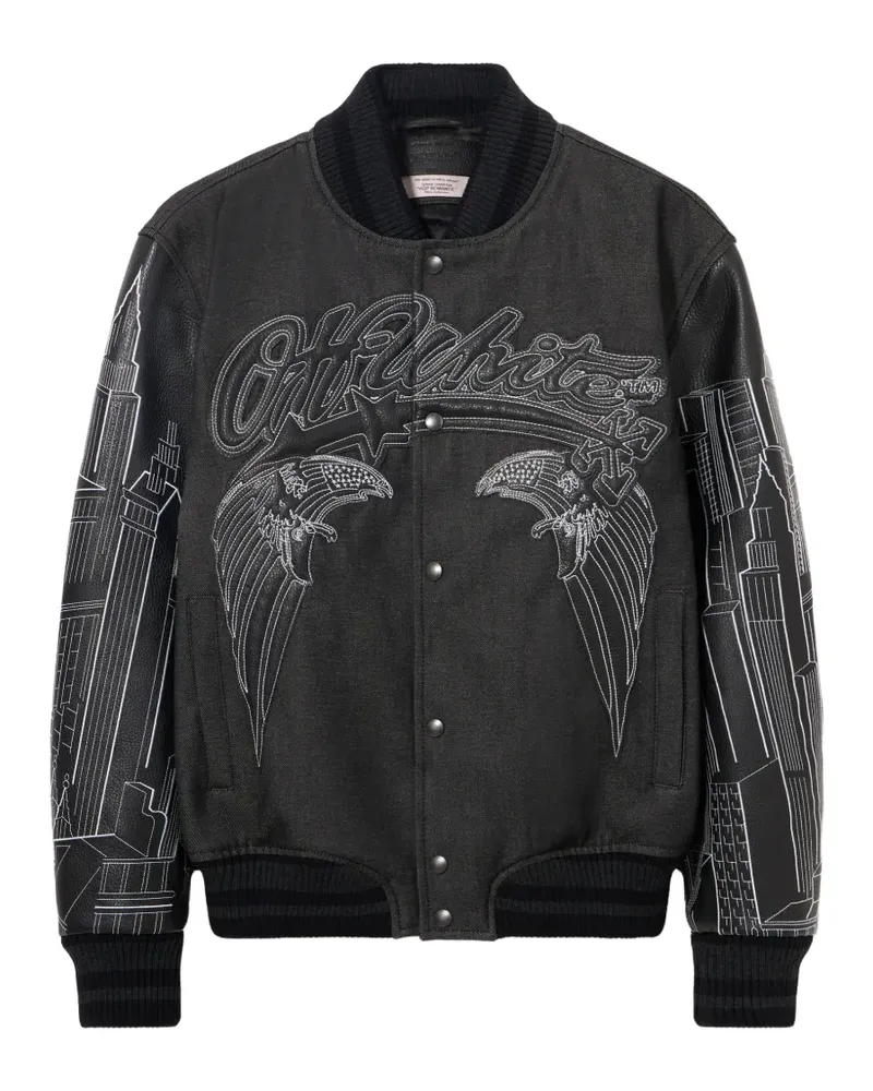 OFF-WHITE Skyline Collegejacke mit Lederärmeln - Schwarz Schwarz