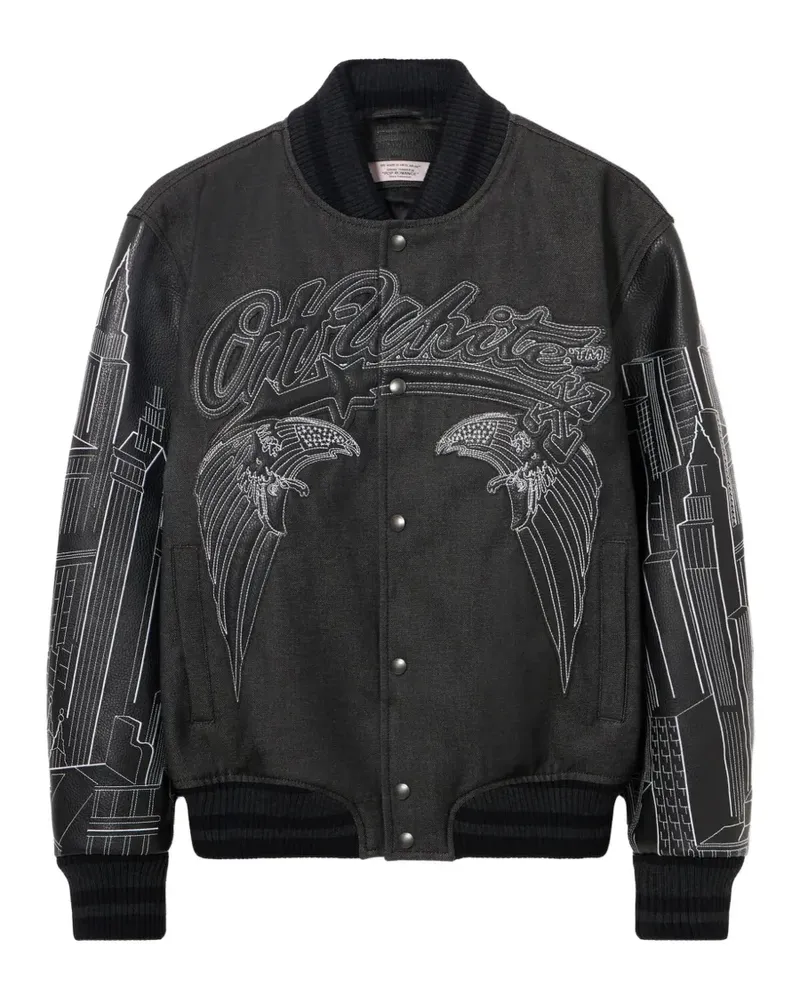 OFF-WHITE Skyline leather-sleeve varsity jacket - Schwarz Schwarz