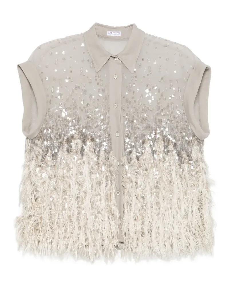 Brunello Cucinelli sequin fringed shirt - Nude Nude