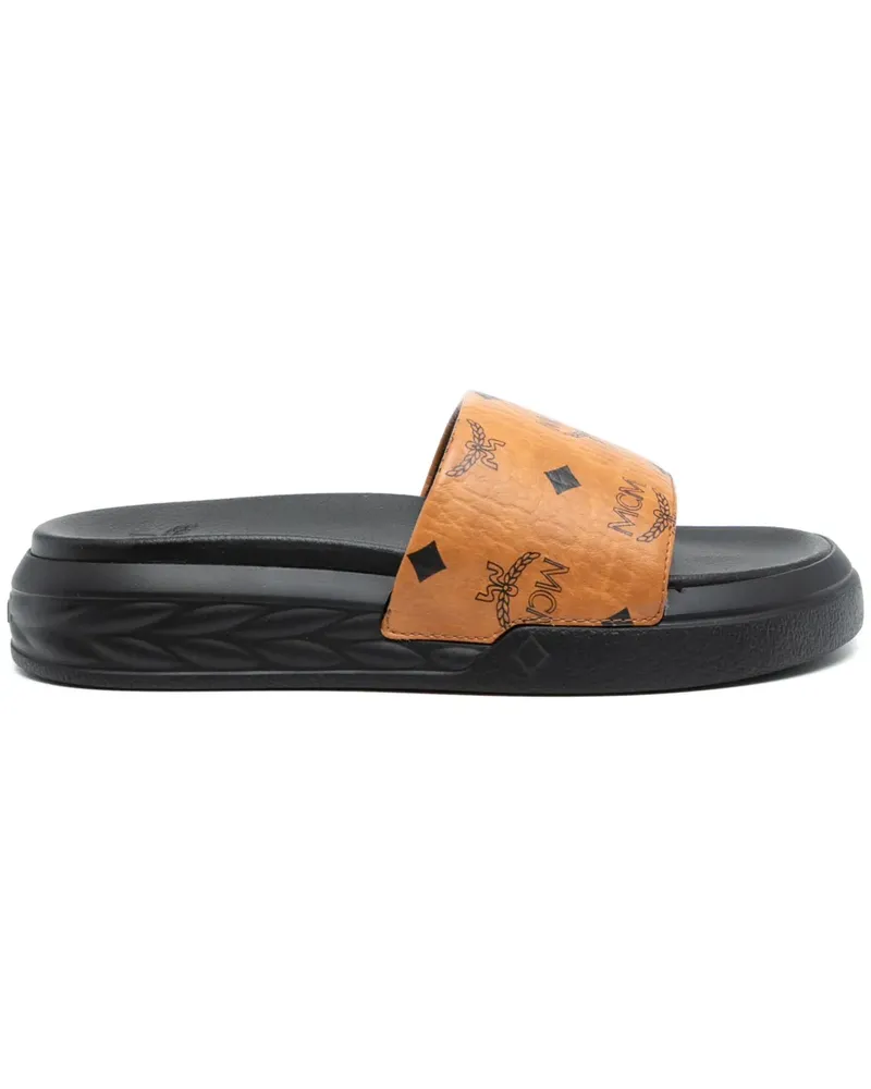 MCM Platform-Pantoletten mit Visetos-Print - Braun Braun