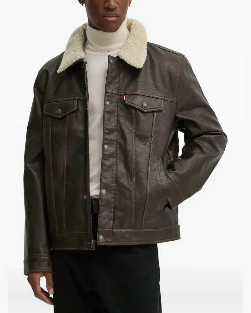 Levi's logo-detail leather jacket - Braun Braun
