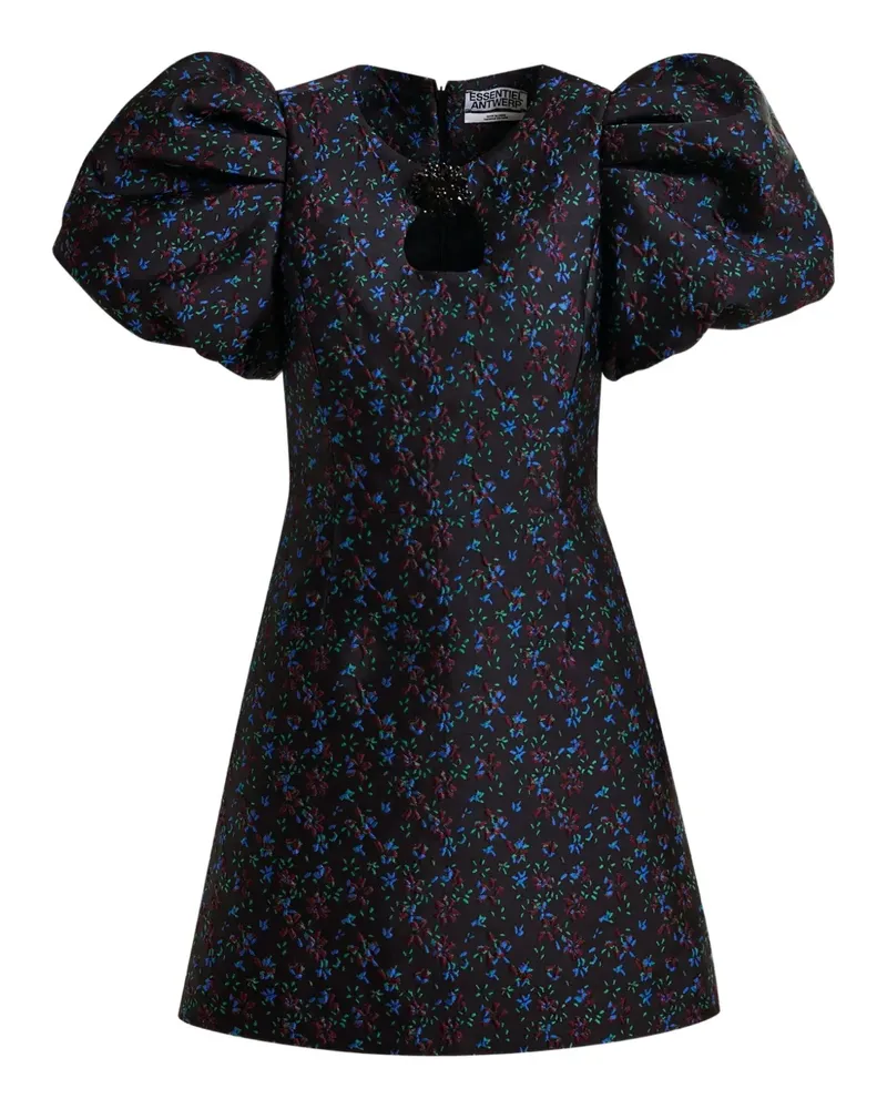 Essentiel Geblümtes Kleid mit Puffärmeln - Schwarz Schwarz