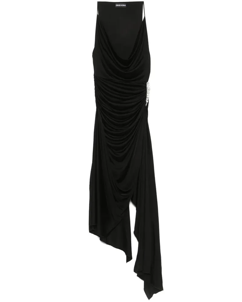 David Koma Asymmetrisches Midikleid mit Kristallverzierung - Schwarz Schwarz