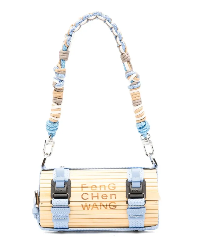 Feng Chen Wang logo-engraved woven-strap clutch bag - Nude Nude