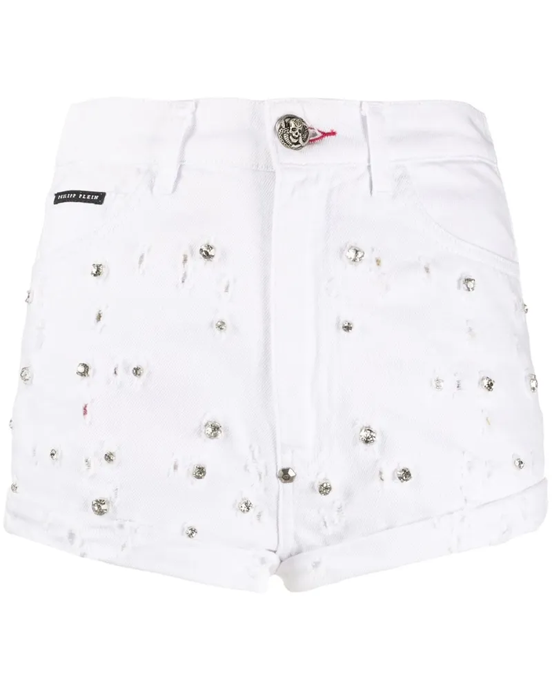 Philipp Plein Jeans-Shorts mit Nieten - Weiß Weiß