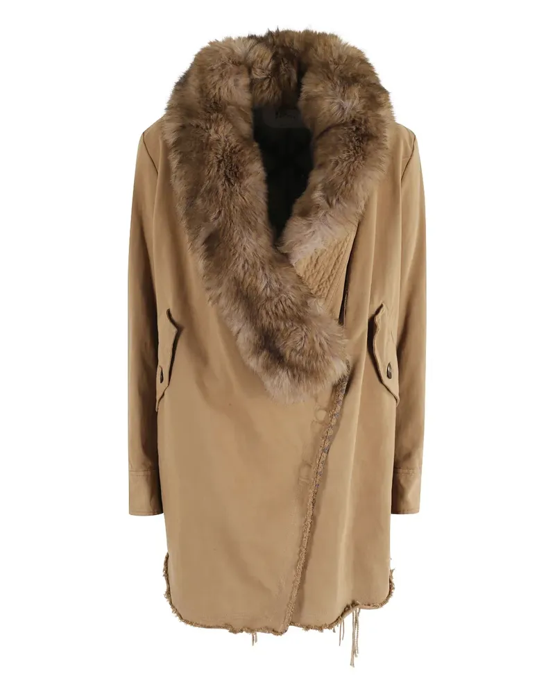 Bazar Deluxe faux-fur collar frayed-edge coat - Braun Braun