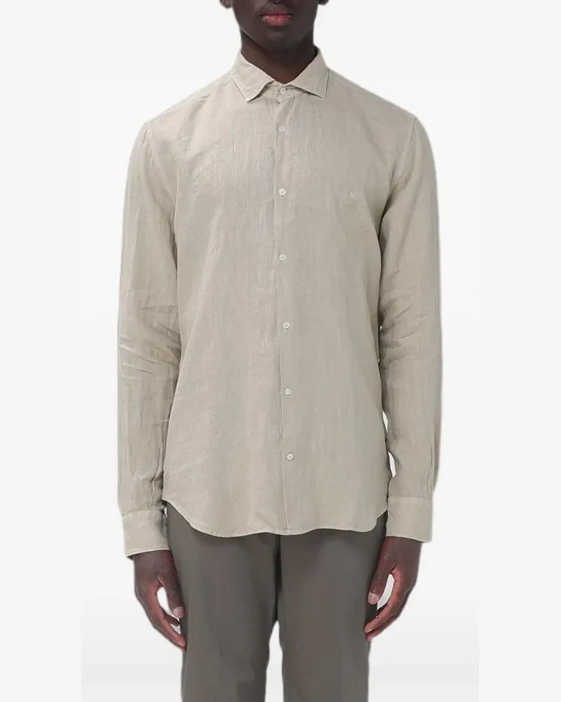 Brooksfield logo-embroidered linen shirt - Nude Nude
