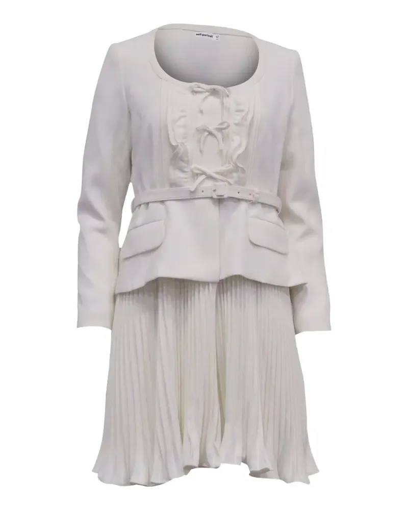 Self-Portrait pleated belted dress - Weiß Weiß