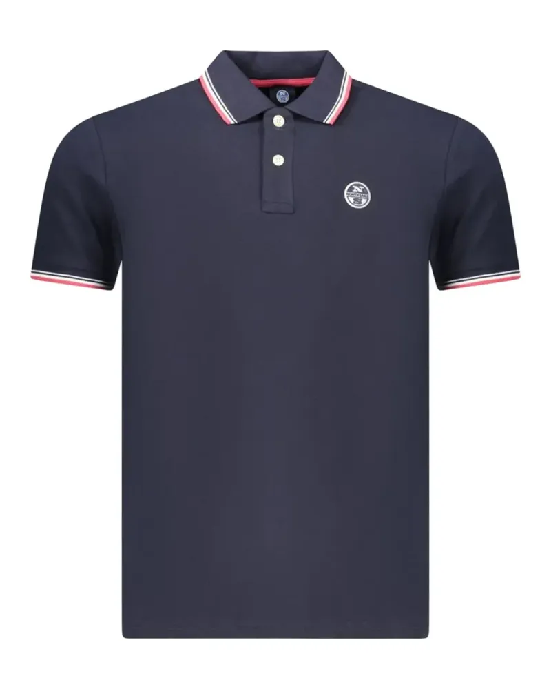 North Sails striped-trim logo-patch polo shirt - Blau Blau