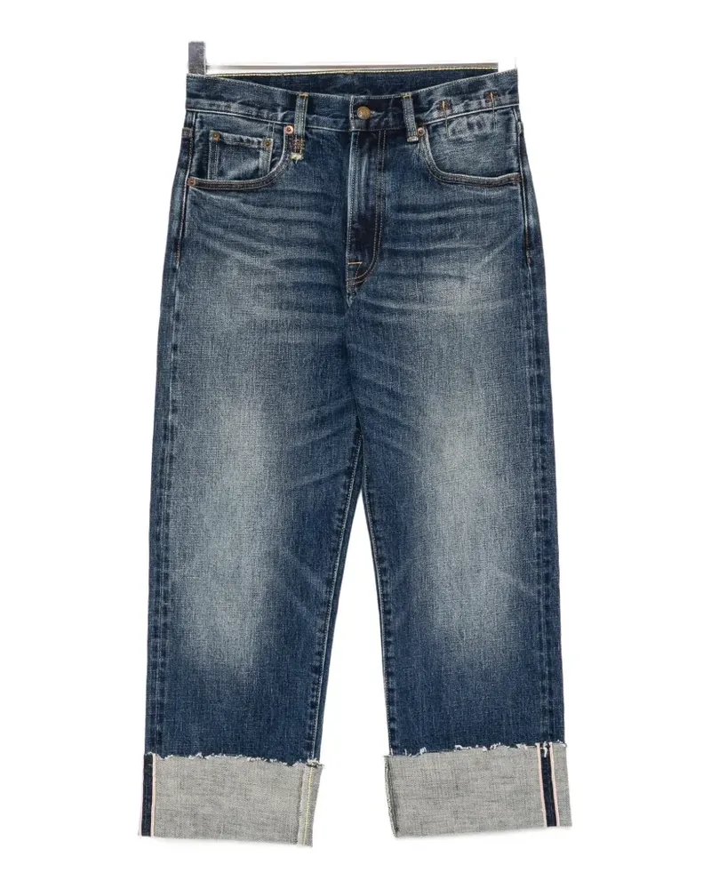 R13 selvedge-cuff whiskered jeans - Blau Blau