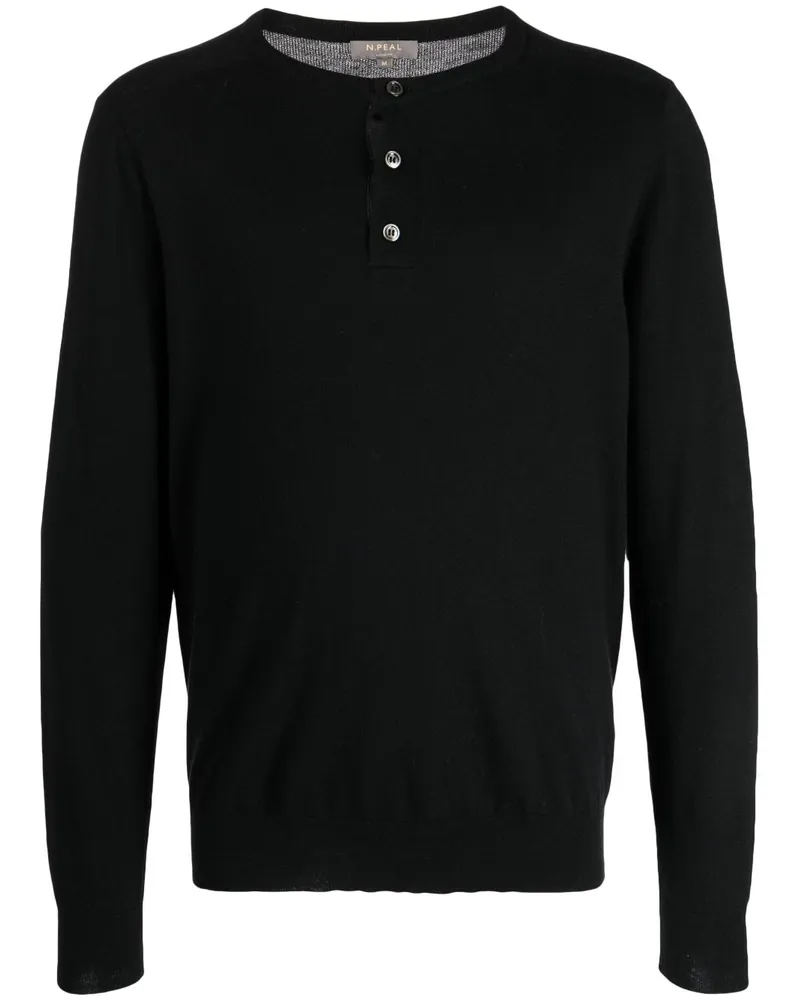 N.Peal Klassischer Henley-Pullover - Schwarz Schwarz