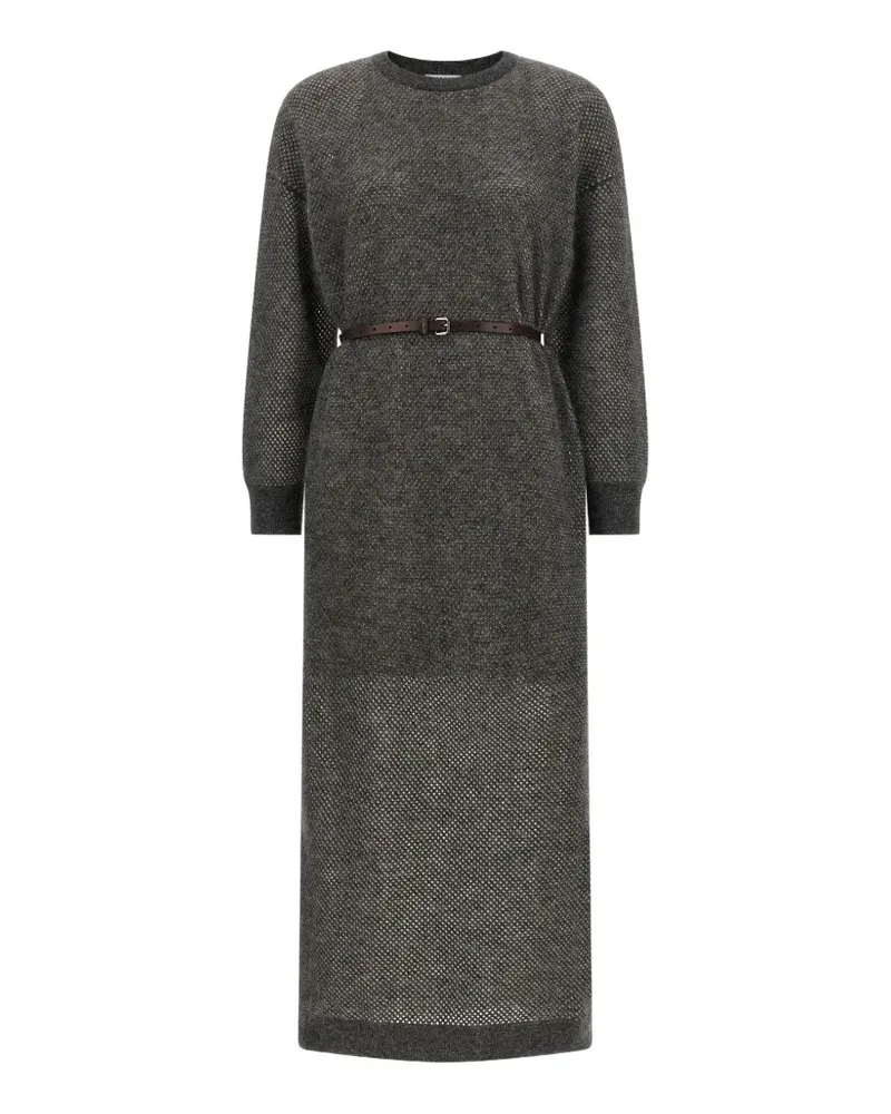 Brunello Cucinelli Monile belted mesh-knit midi dress - Grau Grau