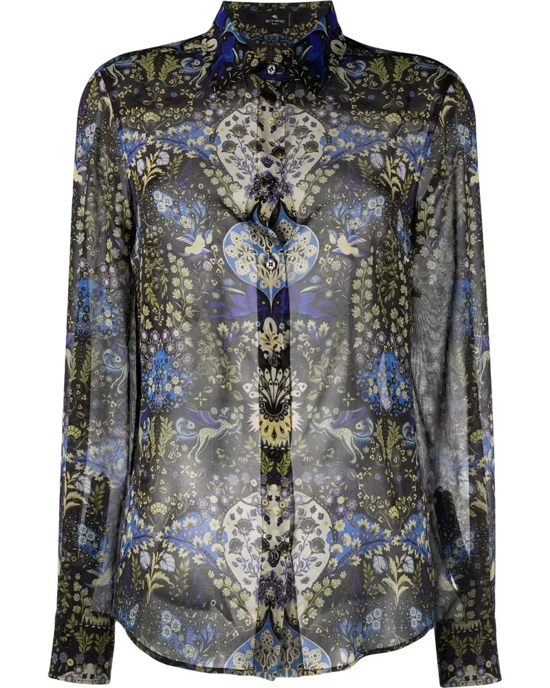 Etro Seidenhemd mit Blumen-Print - Grau Grau
