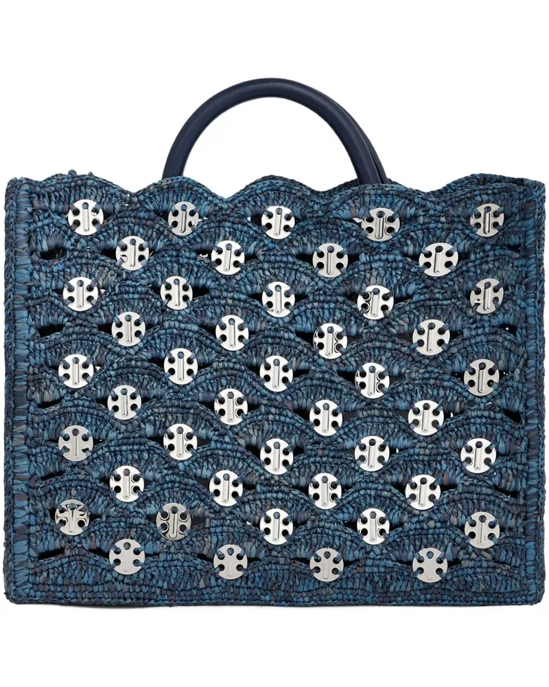 Paco Rabanne Tote Bag aus gewebtem Bast - Blau Blau