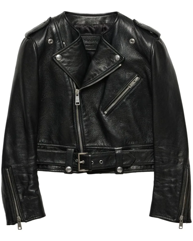 Prada Bikerjacke aus Leder - Schwarz Schwarz
