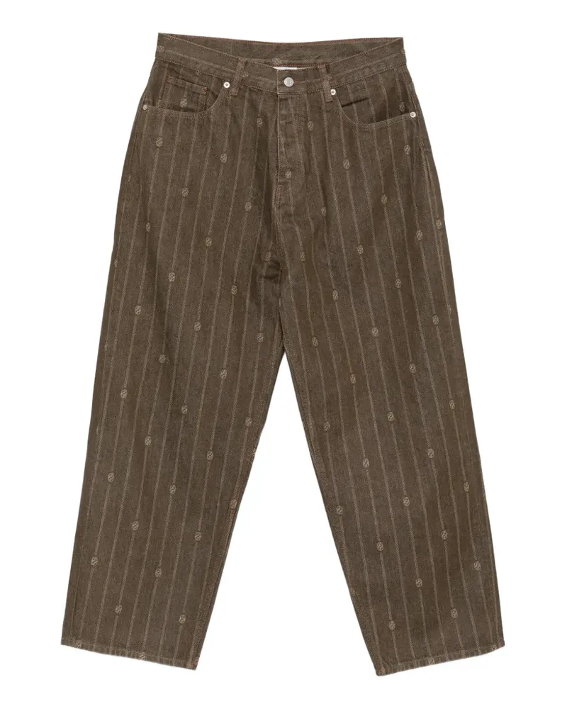 Drôle de Monsieur Monogram Baggy logo-print pinstriped jeans - Braun Braun
