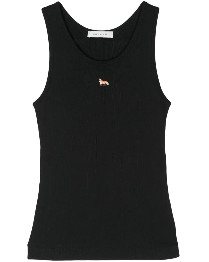 Kitsuné Geripptes Tanktop mit Fox-Motiv - Schwarz Schwarz
