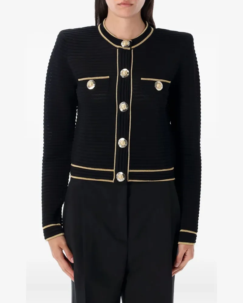 Balmain Gerippter Cardigan mit goldfarbenen Details - Schwarz Schwarz