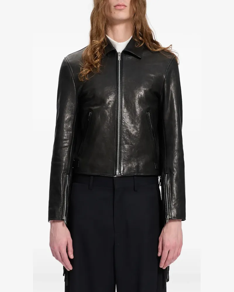 Ann Demeulemeester Karo Lederjacke - Schwarz Schwarz