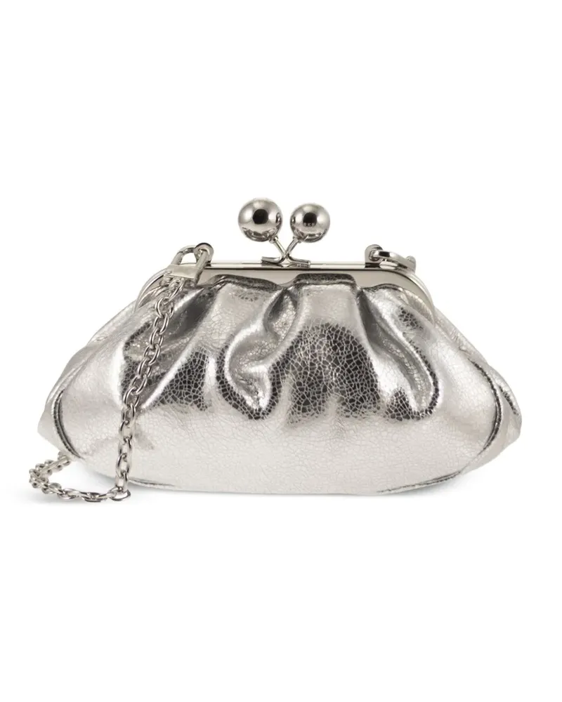 Max Mara Metallic-Schultertasche mit Raffungen - Silber Silber