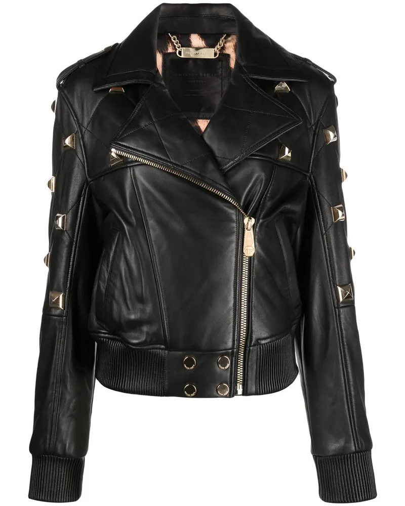 Philipp Plein Lederjacke mit Nieten - Schwarz Schwarz