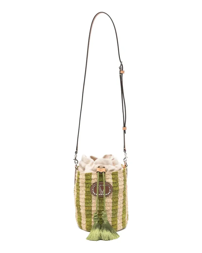 Valentino Garavani striped Vlogo raffia bucket bag - Nude Nude
