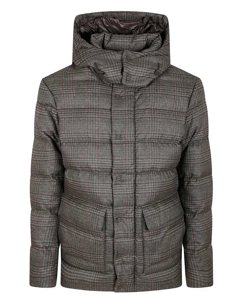 Herno hooded check-pattern jacket - Grau Grau
