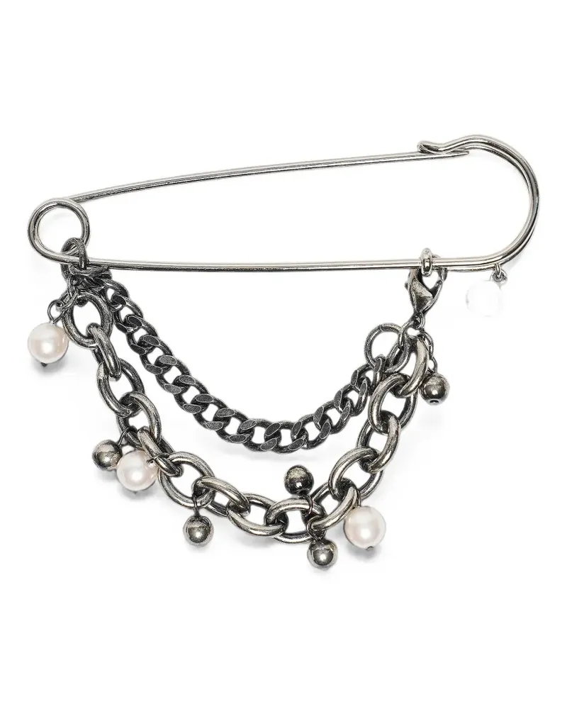 Yohji Yamamoto Brosche mit Perlenkette - Silber Silber