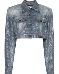 Versace Jeans Animalier Cropped-Jeansjacke Blau