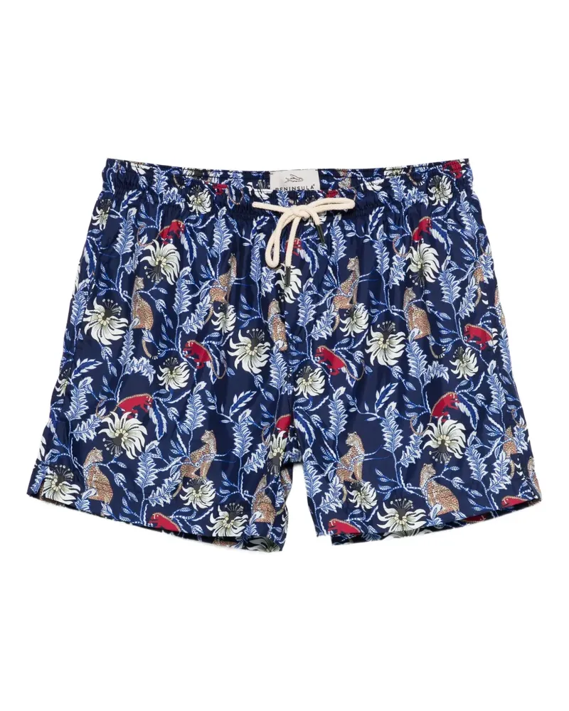 PENINSULA Malindi Badeshorts mit Leoparden-Blumen - Blau Blau