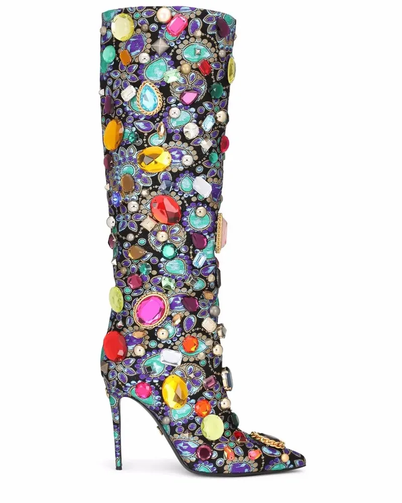 Dolce & Gabbana Kniehohe Stiefel mit Stickerei - Schwarz Schwarz