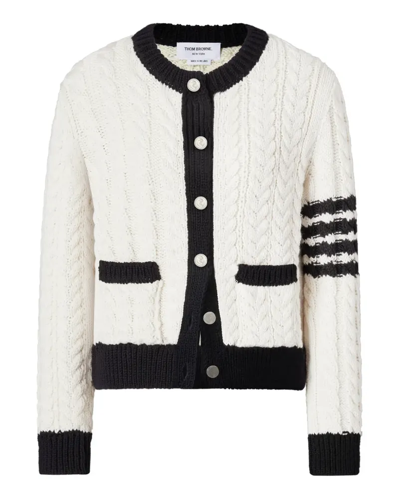 Thom Browne Cardigan mit 4-Streifen-Aran-Zopfmuster - Weiß Weiß
