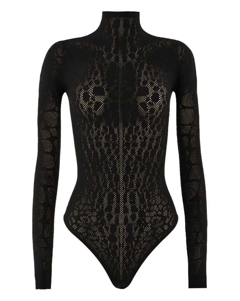 Wolford Rollkragen-Body mit Netzmuster - Schwarz Schwarz