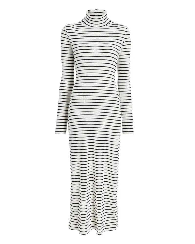 Proenza Schouler Gestreiftes Frances Midikleid mit Rollkragen - Weiß Weiß