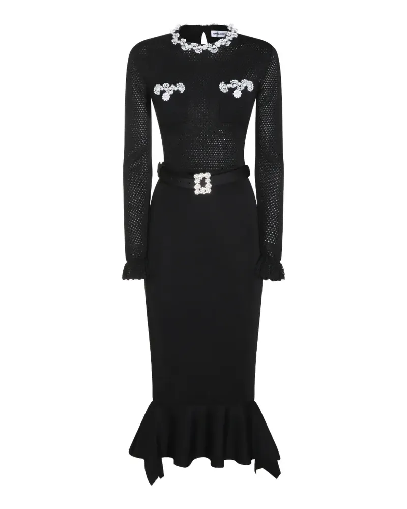 Self-Portrait embellished ruffled-hem midi dress - Schwarz Schwarz