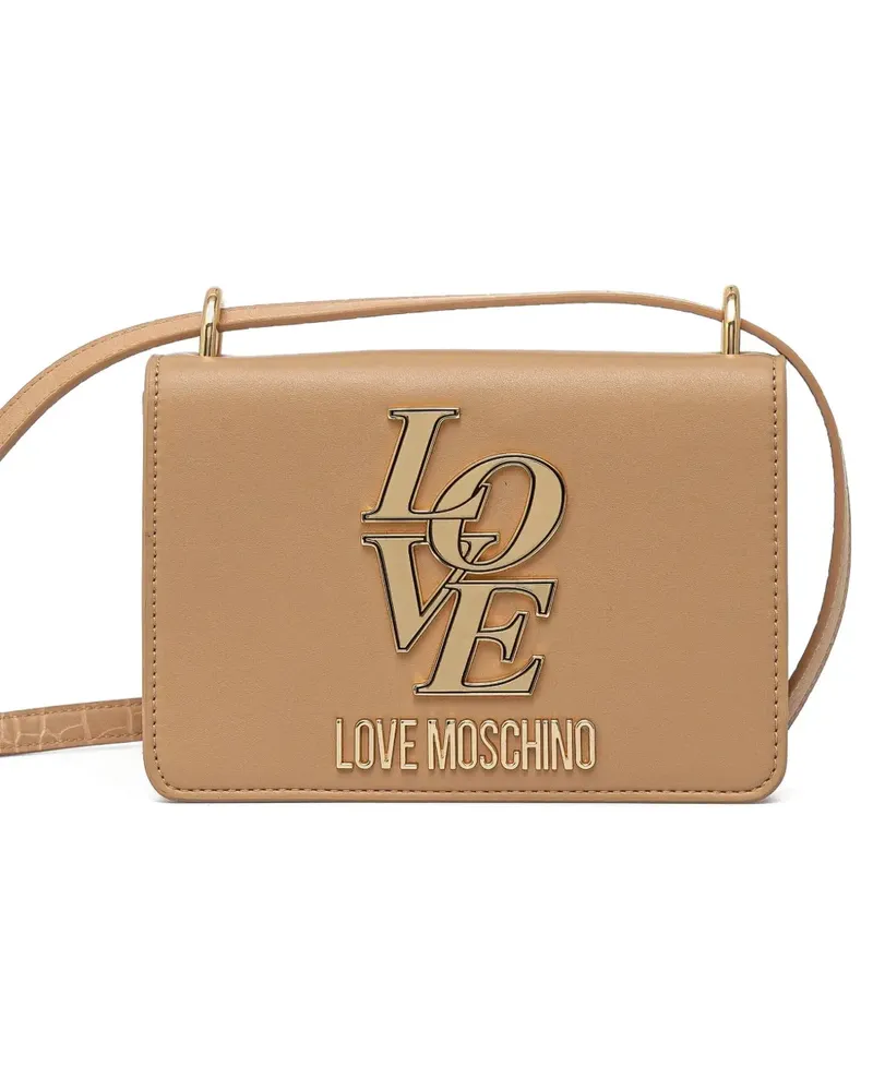 Moschino Kleine Umhängetasche mit Logo-Schild - Braun Braun