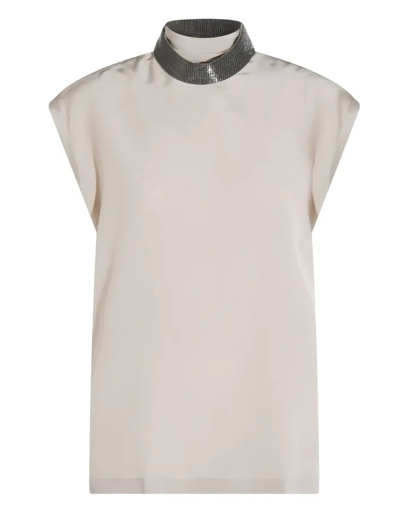 Brunello Cucinelli Verziertes Oberteil mit Stehkragen - Nude Nude