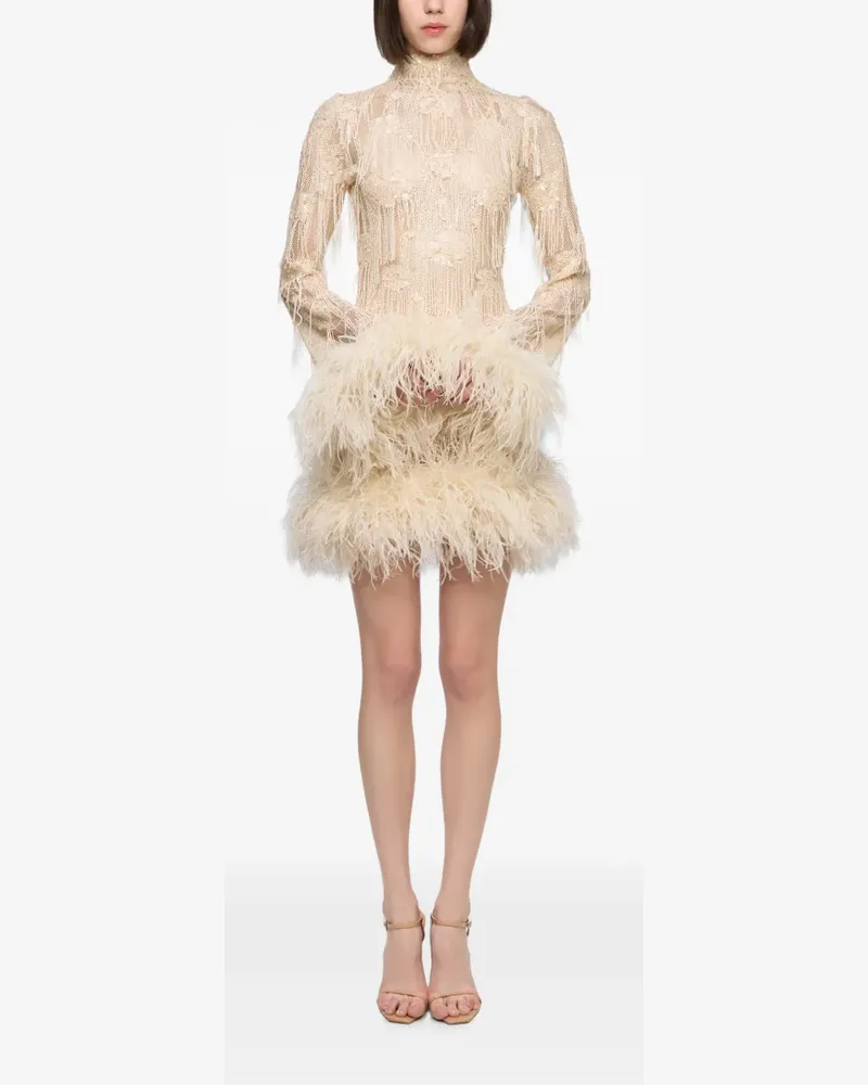 ATU Body Couture sequin-embellished feather-trim dress - Nude Nude