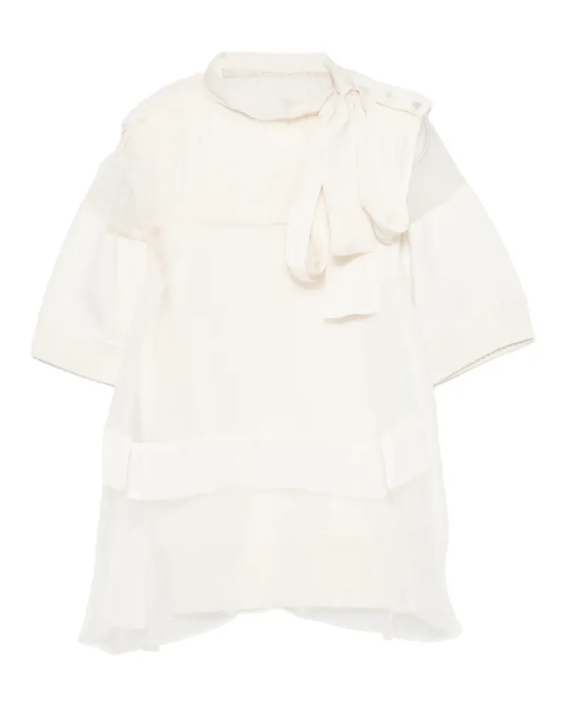 Sacai pussy-bow panelled top - Nude Nude