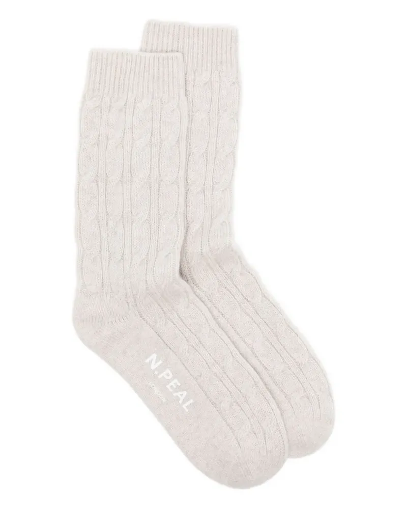 N.Peal Socken mit Zopfmuster - Grau Grau