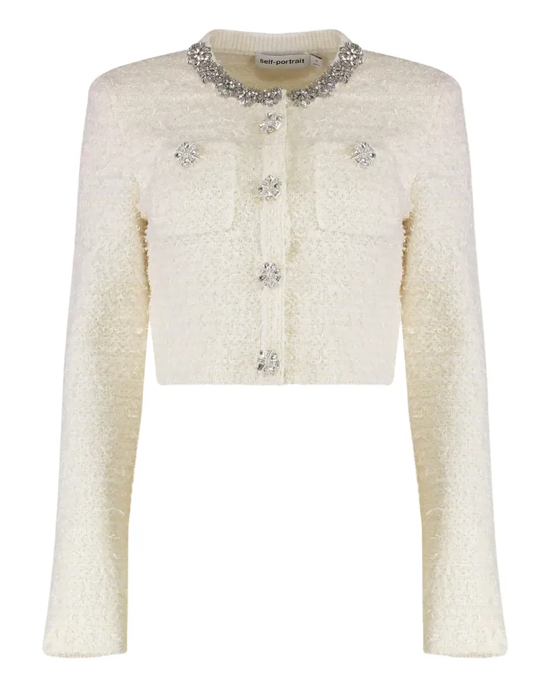 Self-Portrait crystal-embellished padded-shoulder jacket - Nude Nude