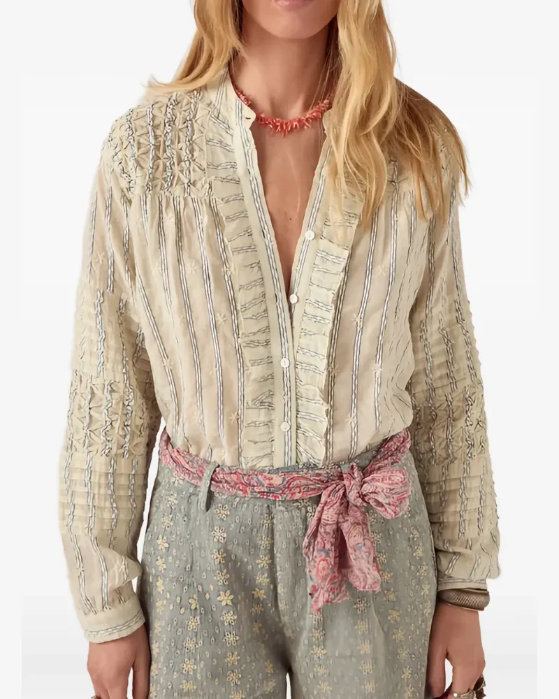 MAISON HOTEL ruffled striped shirt - Nude Nude